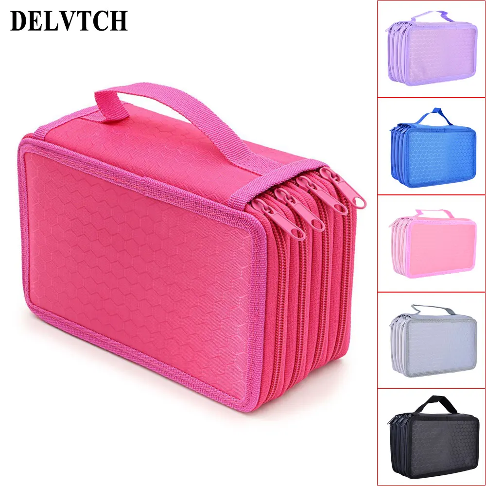

DELVTCH Large Capacity 4 Layer 72 Holes 6colors Available Student Pen Bag Pencil Case Storage Zipper Case Holder Pen Box