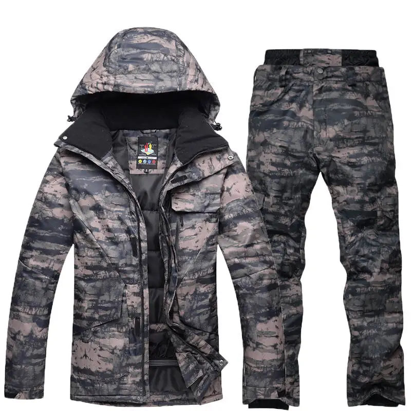 -30 Plus Size Camouflage Men\'s Snowboarding Suit Sets Skiing Clothing Waterproof Winter Outdoor Costumes Snow Jacket + Pant Male