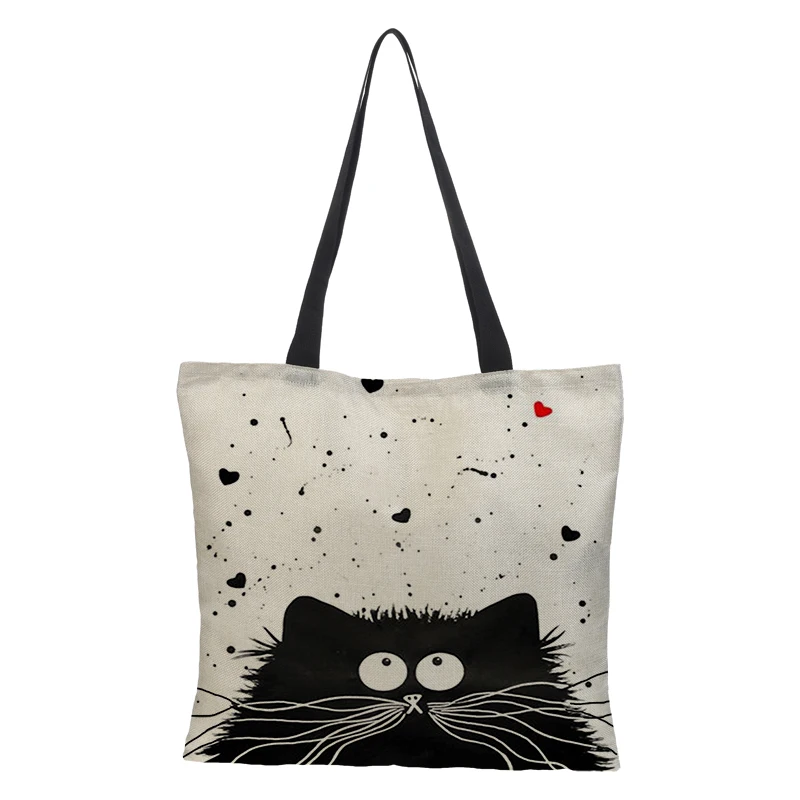 Customized Cute Cat Printing Women Handbag Linen totoro style Tote Bags with Print Logo Casual Traveling Beach Bags 43cm*43cm Customized Cute Cat Printing Women Handbag Linen totoro style Tote Bags with Print Logo Casual Traveling Beach Bags 43cm*43cm