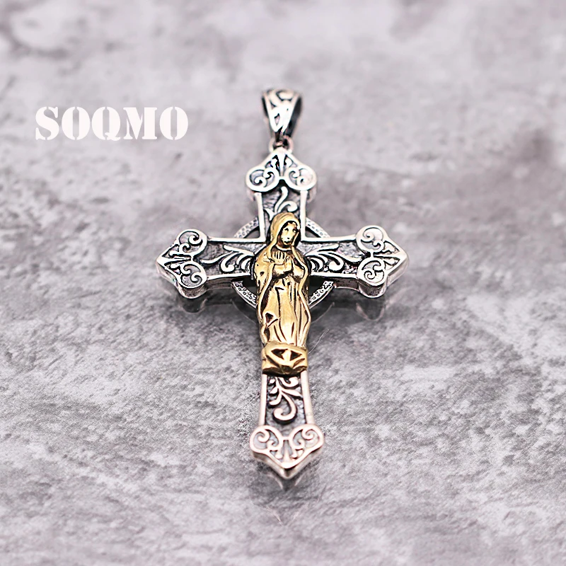 SOQMO 925 пробы Серебряная Дева Мария скульптура крест подвески для женщин мужчин