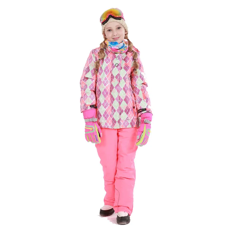 Комплект зимней верхней одежды для детей, ветрозащитная лыжная куртка+ штаны, детские зимние комплекты, теплый лыжный костюм для мальчиков и девочек - Цвет: Pink