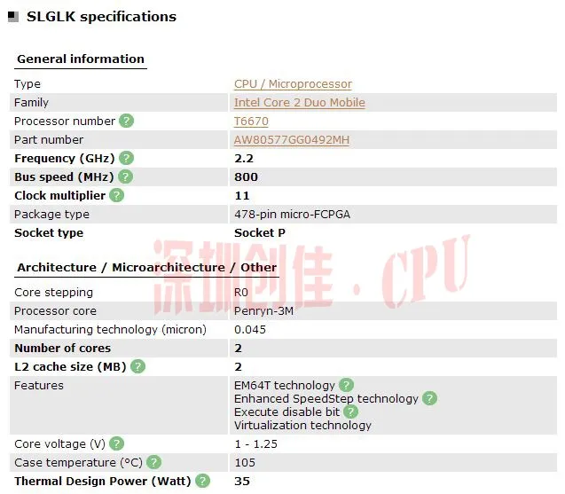 Оригинальный T6670 Intel Core2 Duo ЦПУ процессор T6670 2 м Кэш, 2,2 ГГц, 800 мГц ФСБ ноутбук лучший Процессор лучшее качество бесплатная доставка