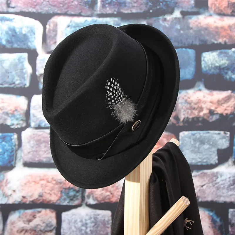 GEMVIE шерсть для мужчин и женщин Трилби с тесьма с перьями формальная фетровая шляпа Федора изогнутый край зима джаз шляпа джентльмен шляпа