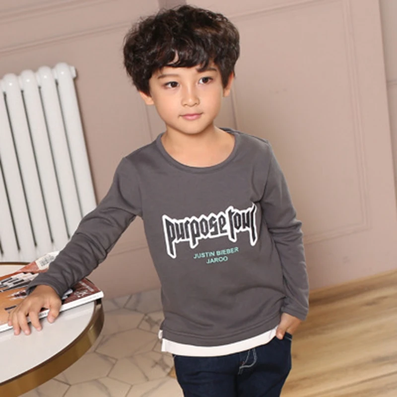 

Baby boy Children's T-shirt Long sleeve cotton tops clothes spring autumn Hem stitching False two-piece kids tops clothing