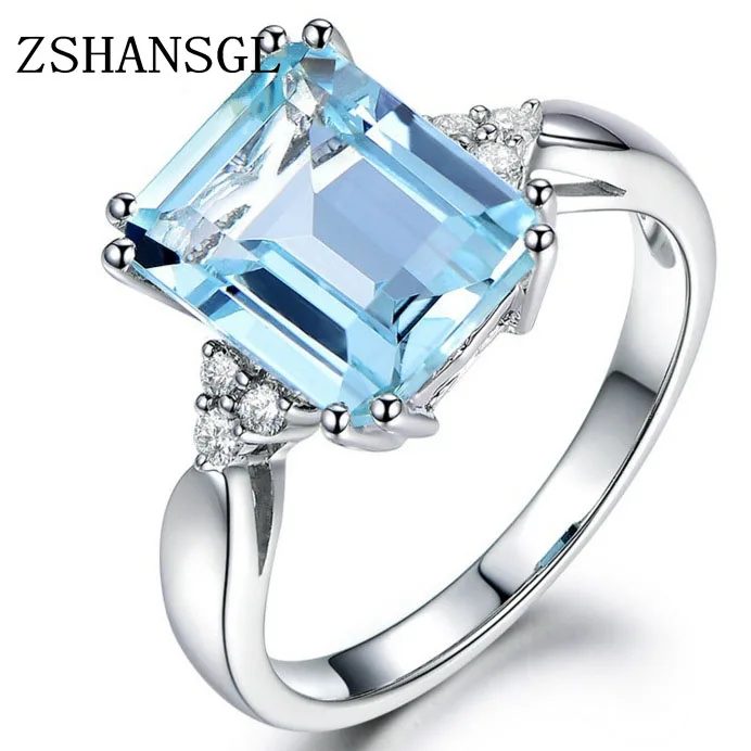 

Big Blue CZ Cubic Zircon Stone Silver Color Rings for Women Fashion Jewelry Valentines Day Party Promise Ring Gift