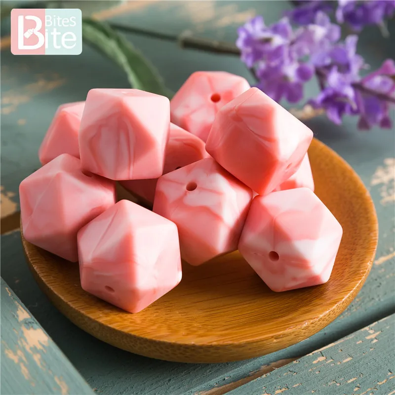 

Bite Bites 50PCS Silicone Hexagon Beads 17mm Marble Chewable Children's Goods Tiny Rod Pacifier Chain Making Baby Biter Teether