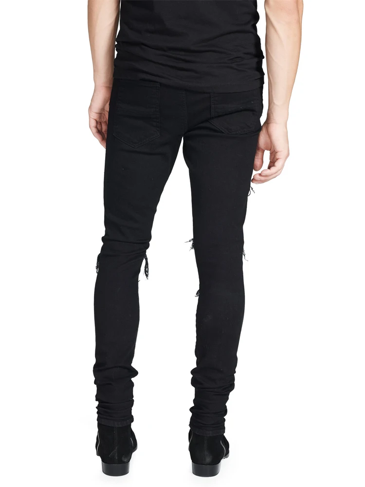 2018 High Street Fashion Men's Jeans Black Color Destroyed Hip Hop Jeans Men Broken Punk Pants Patch Skinny Ripped Jeans For Men