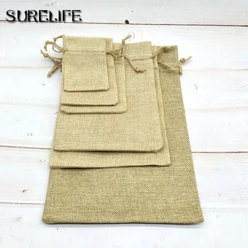 

50pcs Christmas Pattern Party Wedding Favor Hessian Burlap Jute Gift Bags 7 Sizes Drawstring Pouch Home Decor