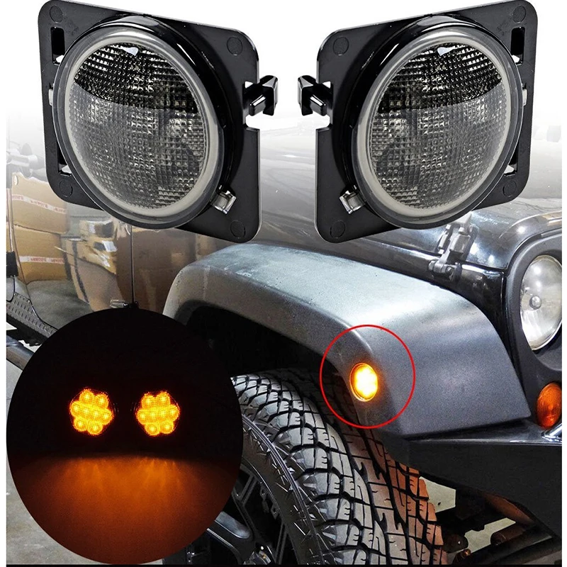 

2PCS Front Fender turn signal led light For Jeep Black Led Side Marker Parking Lamp For Jeep Wrangler JK 2007~2015 Amber