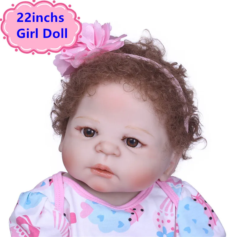

NPK 22" Full Silicone Reborn Baby Girl Doll With Short Curl Hair Lifelike Bonecas Reborn De Silicone Inteiro Interactive Dolls