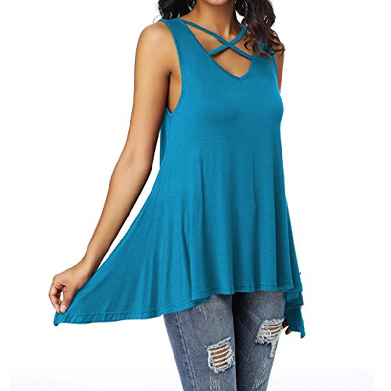 Summer Women Sleeveless Cross Vest V Neck Casual Holiday Blouse Tops T-shirt New