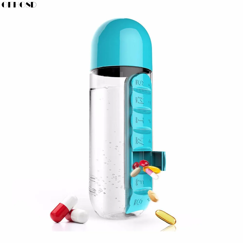 Creative 600ML Candy Color Pill Case Water Bottles Two in one portable Pill Box Organizer Portable