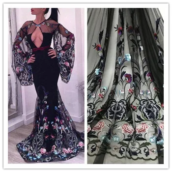 

Embroidered Net Fabric with beads With super Quality Sat -92923 African Tulle Lace Fabric For party Dress