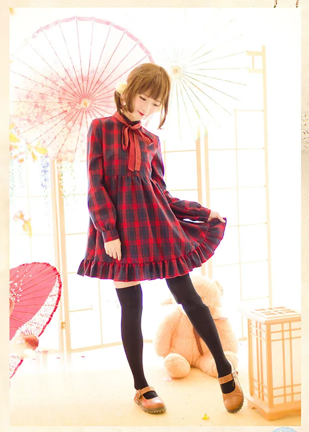 Princess sweet lolita dress Soft sister girl White rabbit long ear rabbit font b tartan b