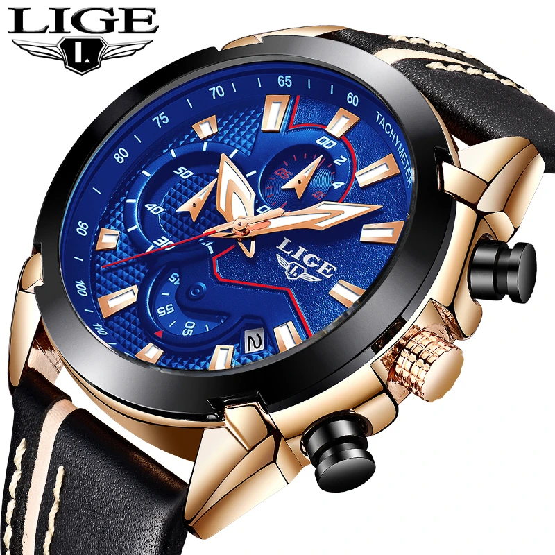 

Relogio Masculino LIGE Fashion Brand Men's Watches Military Sport Quartz Watch Men Business Leather Waterproof Wristwatch Clock