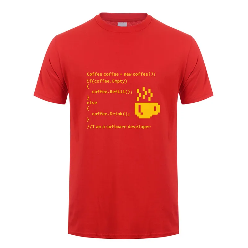 Кофе пустые футболки с коротким рукавом Хлопок Забавный программист программного обеспечения футболка компьютерный программист мужская одежда топы TM-005