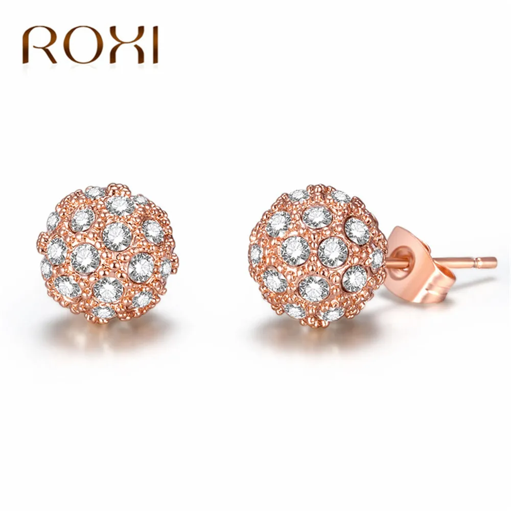 

ROXI Luxury Round Austrian Clear CZ Earrings for Women Fashion Wedding Party Stud Earrings Rose Gold Jewelry boucle d'oreille