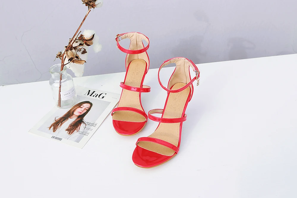 Пикантные Для женщин красные свадебные босоножки открытый носок стилет с обувь на высоком каблуке с пряжкой женские черный, серебристый цвет Большой Размер(43) zapatillas mujer