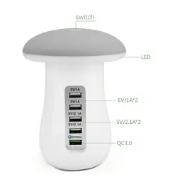 Светодиодный Nachtlampje Сенсор 3,0 USB Hub Зарядное устройство Mobiele Telefoon, 220 В 0,5 Вт Paddestoel Bureaulamp Nachtlampje