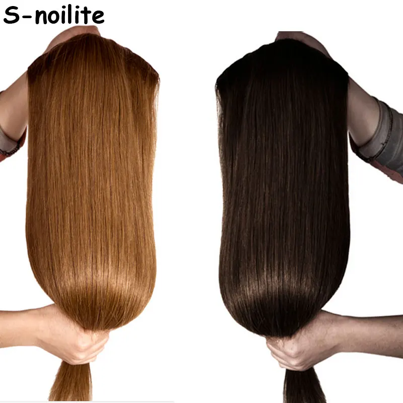 

S-noilite 26inches Clip in One Piece Hair Extensions 5 Clips Straight hair Synthetic hairpiece Black brown purple red