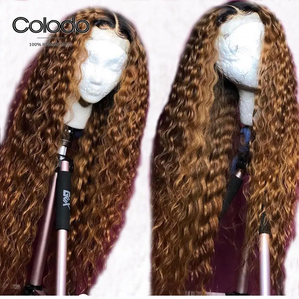 

COLODO Curly Human Hair Wig Pre Plucked with Baby Hair Brazilian Remy Ombre Brown Lace Front Human Hair Wigs for Black Women