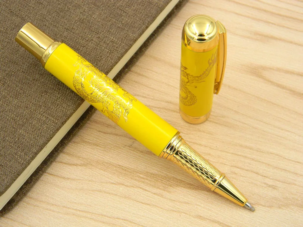 Chinese Porcelain with Metal YELLOW Golden Dragon Mediun Roller ball