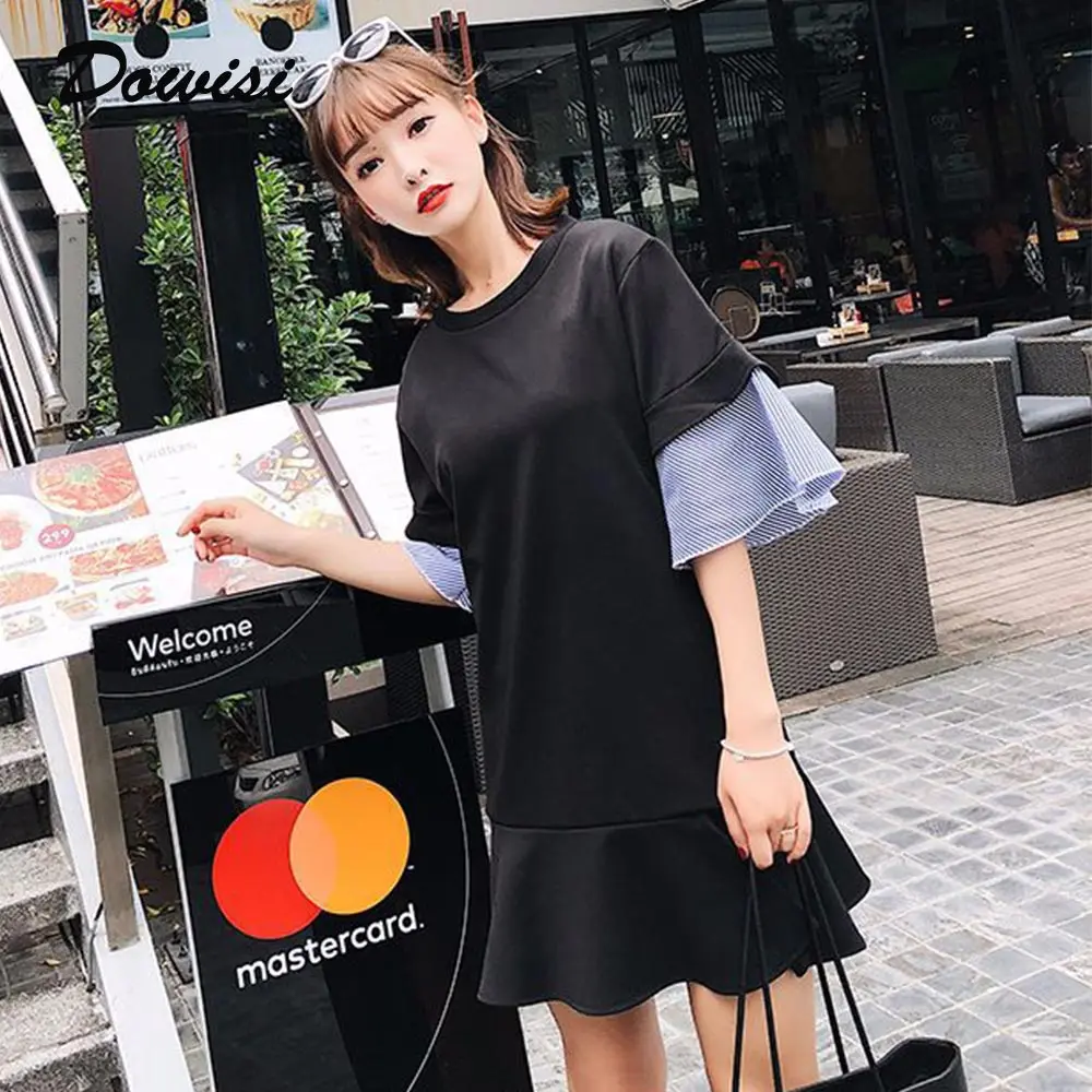 Dowisi vestidos de verano женские короткий рукав-лепесток Женщины платье Свободные повседневные Мини-платья для леди оборками Декор одежды Халат
