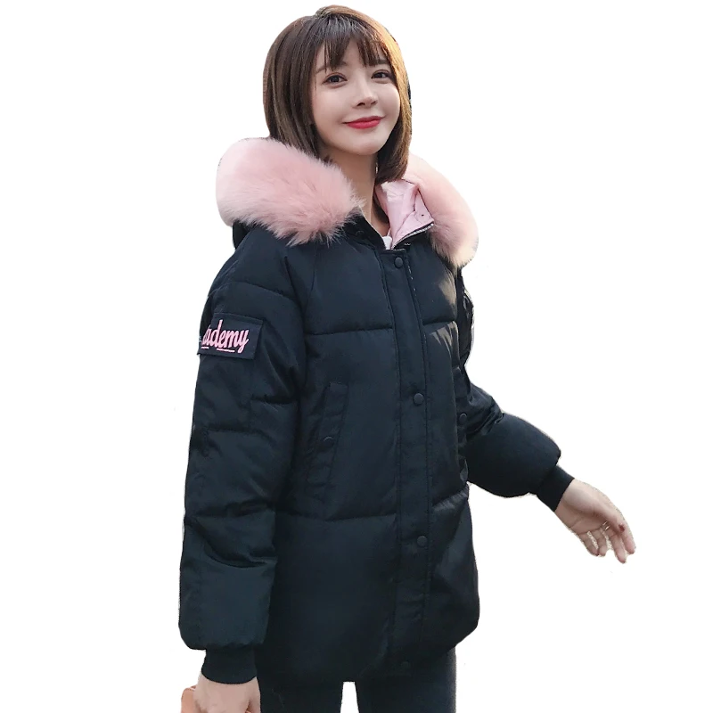 2019 Новое поступление зимняя куртка женская с капюшоном с большим меховым воротником Женская s пальто теплая хлопковая стеганая короткая