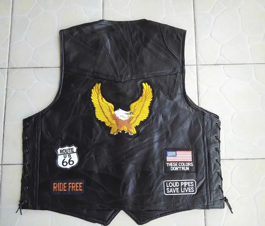 With PATCHES--Men/'s Size 3XL--Great Patches !! Leather Motorcycle-Biker Vest