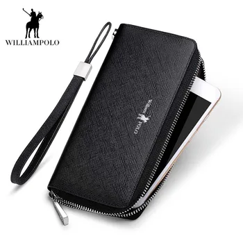 

WILLIAMPOLO 2018 Men's Wallet Travel Hommes Genuine Leather Card Purse Male Long Money Bag With Mobile Phone Pack POLO3001