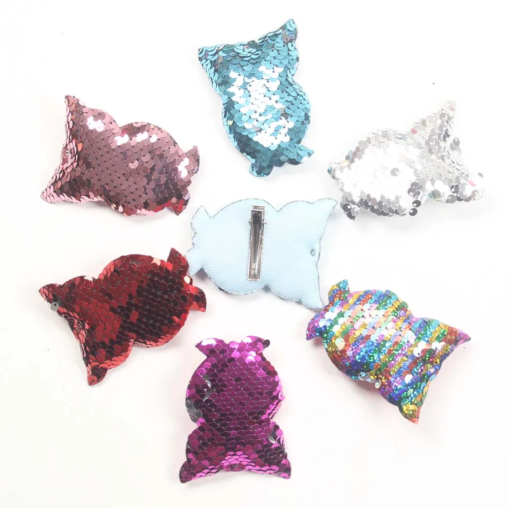 

6pcs/lot Sequin Hair Bow Owl Design Kids Girls Hairpins Girl DIY Bowknot Hair Clip Princess Party Headdress Hair Accessories