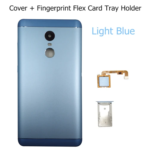 Для Xiaomi Redmi Note 4 Global батарея задняя крышка задняя дверь корпус лоток для карт держатель отпечатков пальцев гибкий кабель Note4X - Цвет: Light Blue Set 3