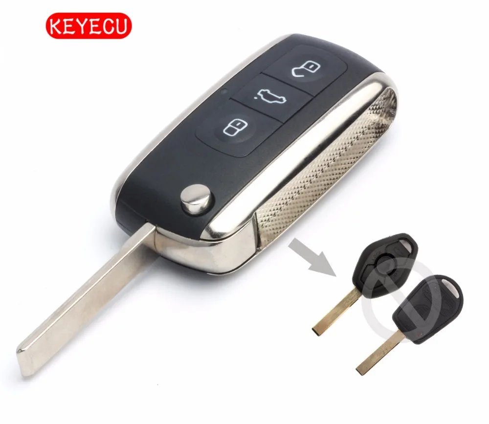 

Keyecu Bentley Style Folding Remote Key Fob 3 Button for for BMW All Models 1995-2005 315/433MHZ ID44 CHIP HU92 Blade