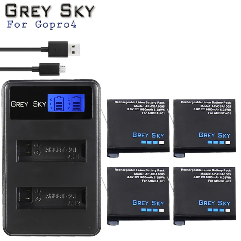 

AHDBT-401 + LCD USB Dual Charger For Gopro Hero 4 Batteries Go Pro Hero4 bateria AHDBT 401 Action camera Accessories