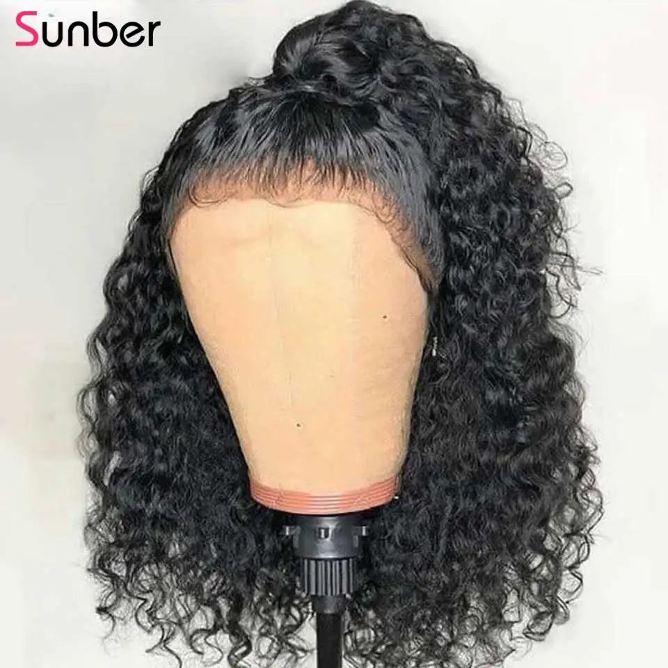 

Sunber Hair Curly Lace front Human Hair Wigs Human Remy Hair 150%/180% Density 13X4 Peruvian Lace Frontal Wig with Bady Hair