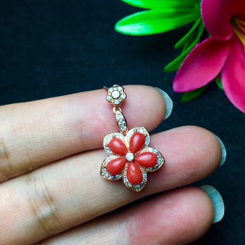 Vintage red coral pendant for party 5 pieces 4 mm * 6 mm natural preciouse coral pendant solid 925 sterling silver coral jewelry