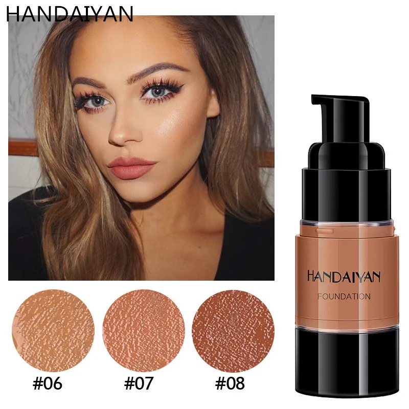 

HANDAIYAN New Powder Foundation Dark colored black liquid Foundation Makeup Long Lasting Glitter Face Glow Concealer Highlighter