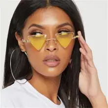 Стимпанк треугольные солнечные очки для женщин металлическая оправа винтажные Ретро Красные желтые очки мужские роскошные брендовые солнечные очки