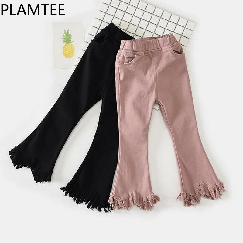 PLAMTEE Fashion Girls Pants Tassel Black Trousers Autumn winter 4