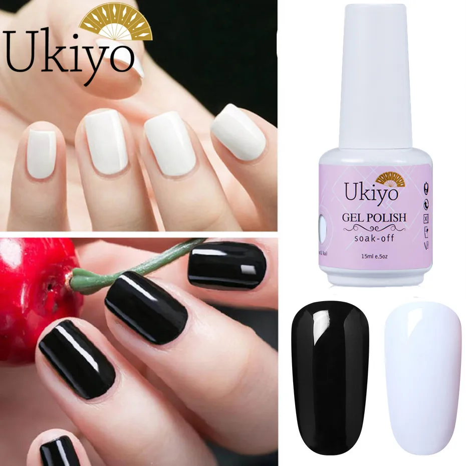 

Ukiyo 15ML Black White Color Gel Nail Polish Soak Off Pure Color UV Nail Gel Semi Permanent Nail Art Design Gel Varnish Lacquer
