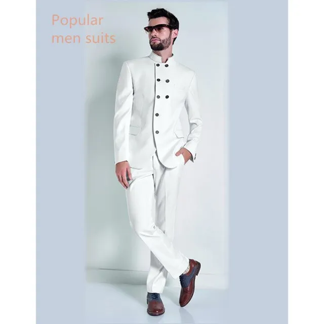 

White Wedding Men Suits 2018 Fashion Double Breasted 2 Pieces(Jacket+Pants+tie) Latest Design New Prom Slim Fit Men Suits