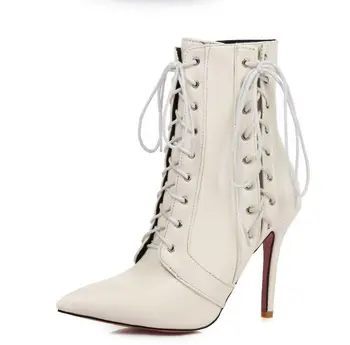 

Pointed Toe Sexy Thin High Heels Wedding Chaussure Femme Women Pumps Shoes Woman Boots Ladies Winter Lace Up Size 26-66 BYB16112