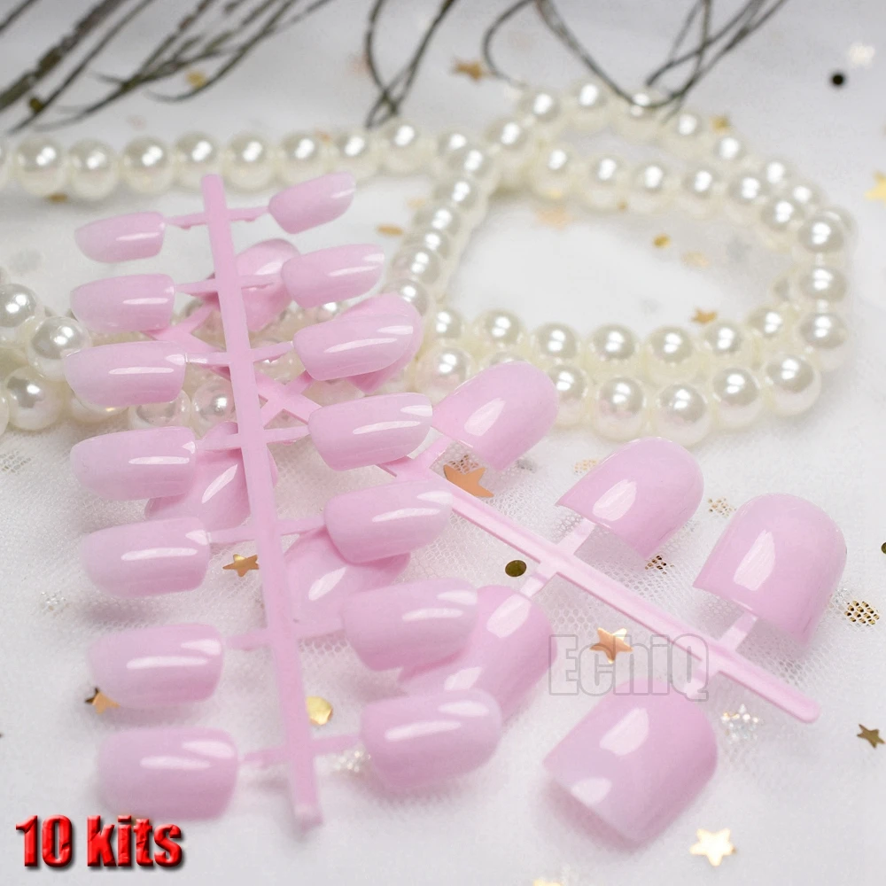 10 kits same color Модное карнавальное конфеты накладные ногти светильник Цвет розового и фиолетового цветов синее акриловое Пресс на ногти 10 комплектов/lot дизайн ногтей оптом - Цвет: 10 kits same color