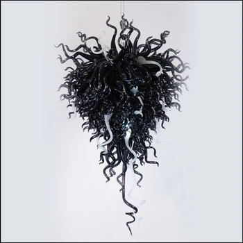 Online Vintage Black Blown Murano Glass Chandeliers Modern Art Deco Hanging LED Large Chandelier Lightings