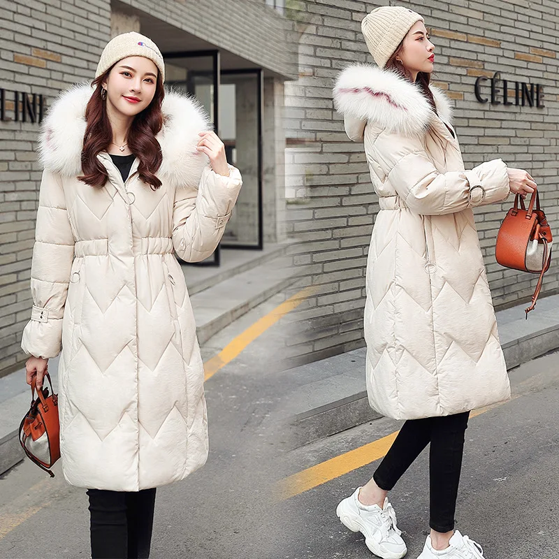 

Long Winter Coat Big Fur Winter Coat Thickened Parka 2019 New Arrival Women Stitching Slim Cotton Ladies Parka Jacket Women