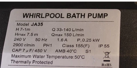Гидромассажный насос-250 Ватт-массажный насос для ванны JA35 0,35 л. с./0,25 кВт& Ванна насос как ванна часть