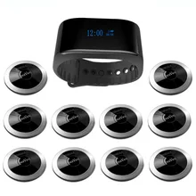 SINGCALL Wireless Calling System restaurant guest paging 10 restaurant call buttons, 1 wrist watch APE6900