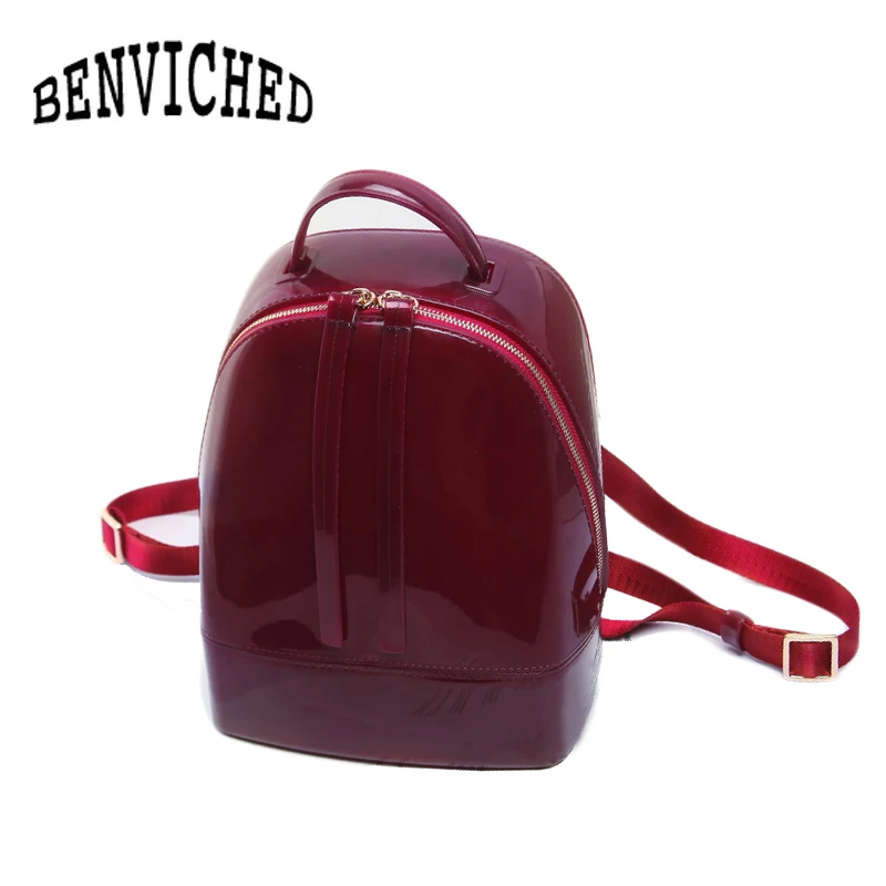 BENVICHED 2019 جديد أزياء النساء لطيف سيليكون ظهره الإناث حقائب السفر فتاة المدرسة الحلوى حقيبة سيدة للماء حقيبة من الجيلاتين L027
