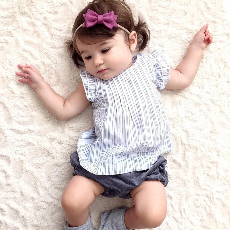 Новые Модные полосатые футболки принцессы в полоску для маленьких девочек летние хлопковые Clothes0-24M для маленьких девочек