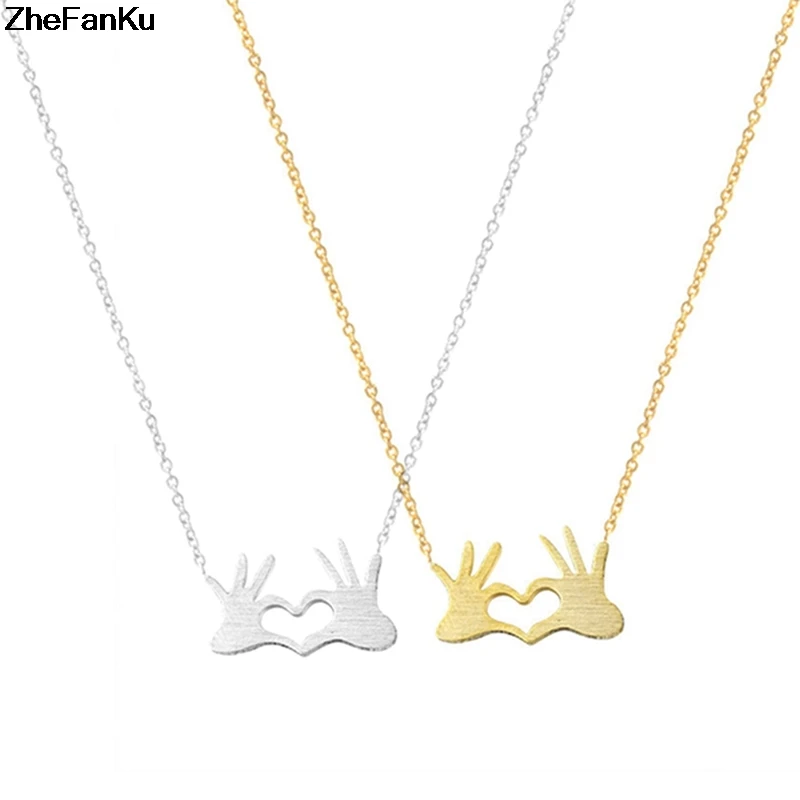 

Palm Pendant Necklace gold silver peach heart love chain for Women Female Chain Collar Collier Femme